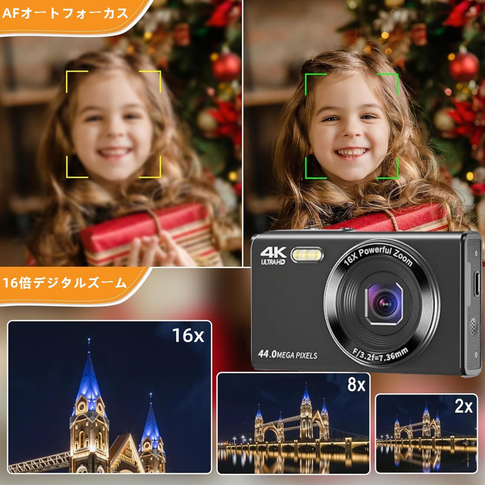 Amazon.co.jp: デジカメ4K44MP小型デジタルカメラポケットカメラ